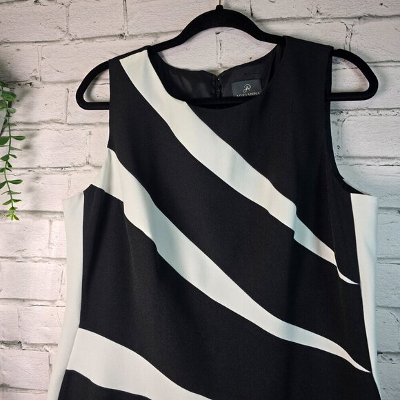 ADRIANNA PAPELL SHEATH DRESS BLACK AND WHITE DIAGONAL STRIPES WOMENS 14W - Picture 3 of 6